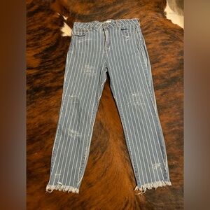 Cello Stripped Raw Hem Denim Jeans